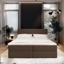 Lit Boxspring PELLIO 140X200 CM QUELLE 25, Marron, Lit avec matelas et rangement