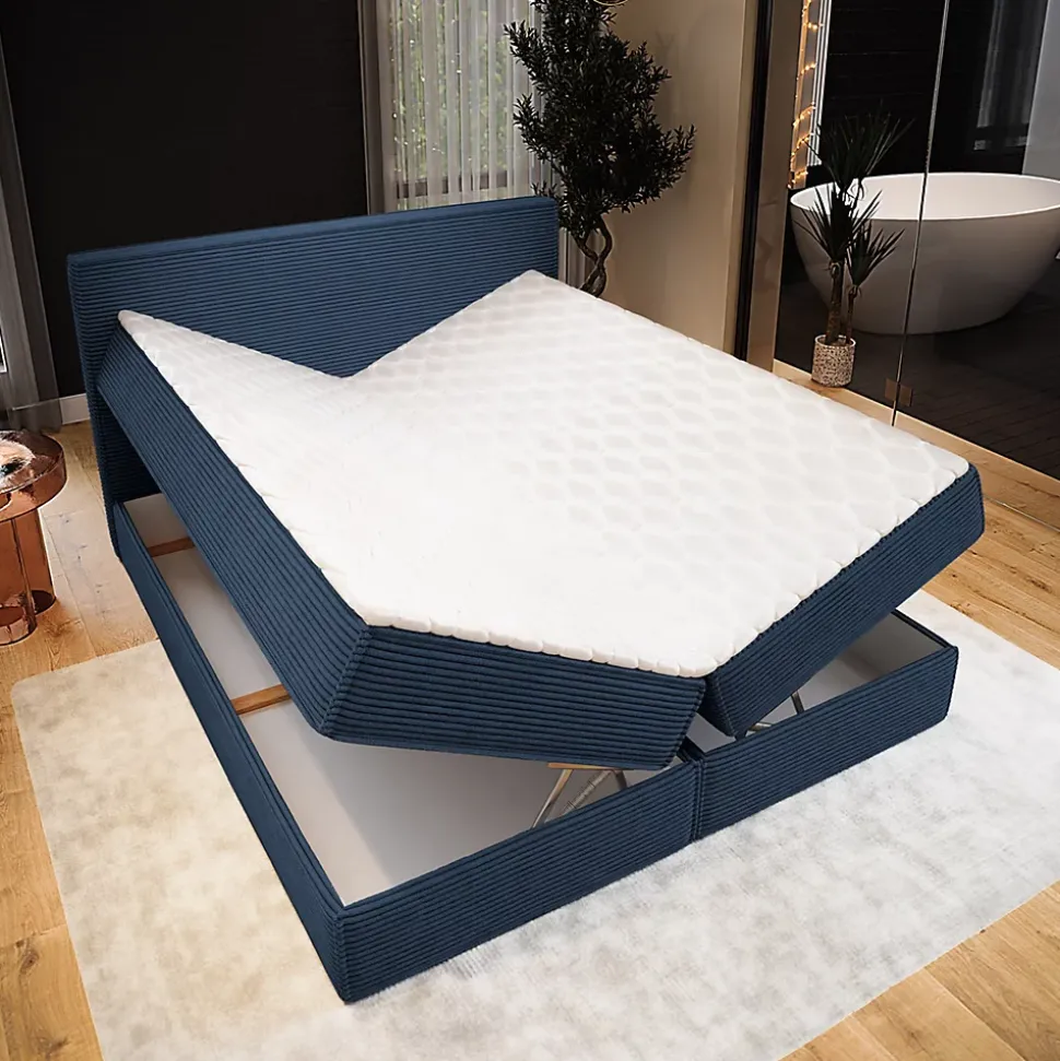 Lit Boxspring PELLIO 160X200 CM POSO 05, Bleu, Lit avec matelas et rangement