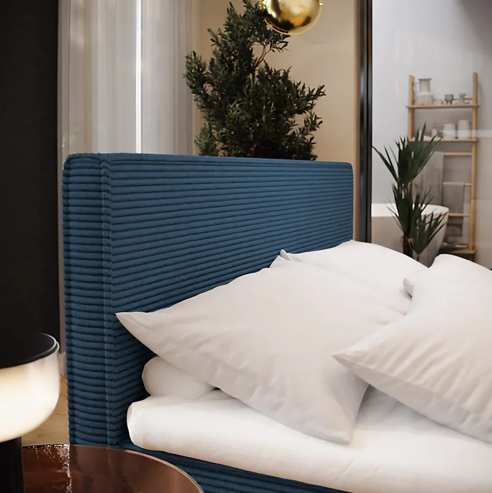 Lit Boxspring PELLIO 160X200 CM POSO 05, Bleu, Lit avec matelas et rangement