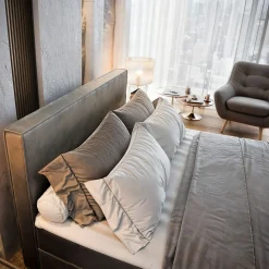 Lit Boxspring PELLIO 140X200 CM MONOLITH 84, Gris clair, Lit avec matelas et rangement