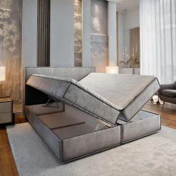 Lit Boxspring PELLIO 140X200 CM MONOLITH 84, Gris clair, Lit avec matelas et rangement