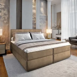 Lit Boxspring PELLIO 180X200 CM MONOLITH 09, Beige, Lit avec matelas et rangement