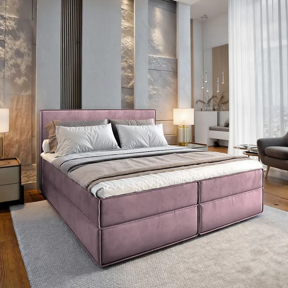 Lit Boxspring PELLIO 160X200 CM MONOLITH 62, Lilas, Lit avec matelas et rangement