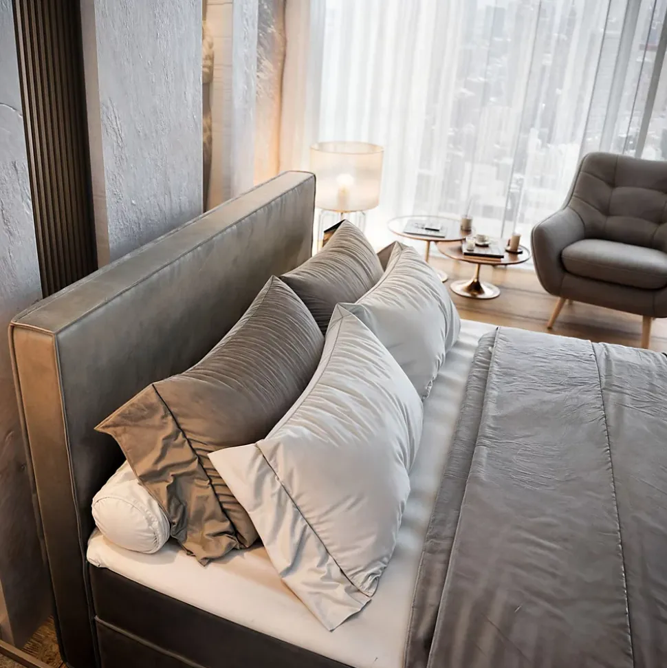 Lit Boxspring PELLIO 160X200 CM MONOLITH 62, Lilas, Lit avec matelas et rangement