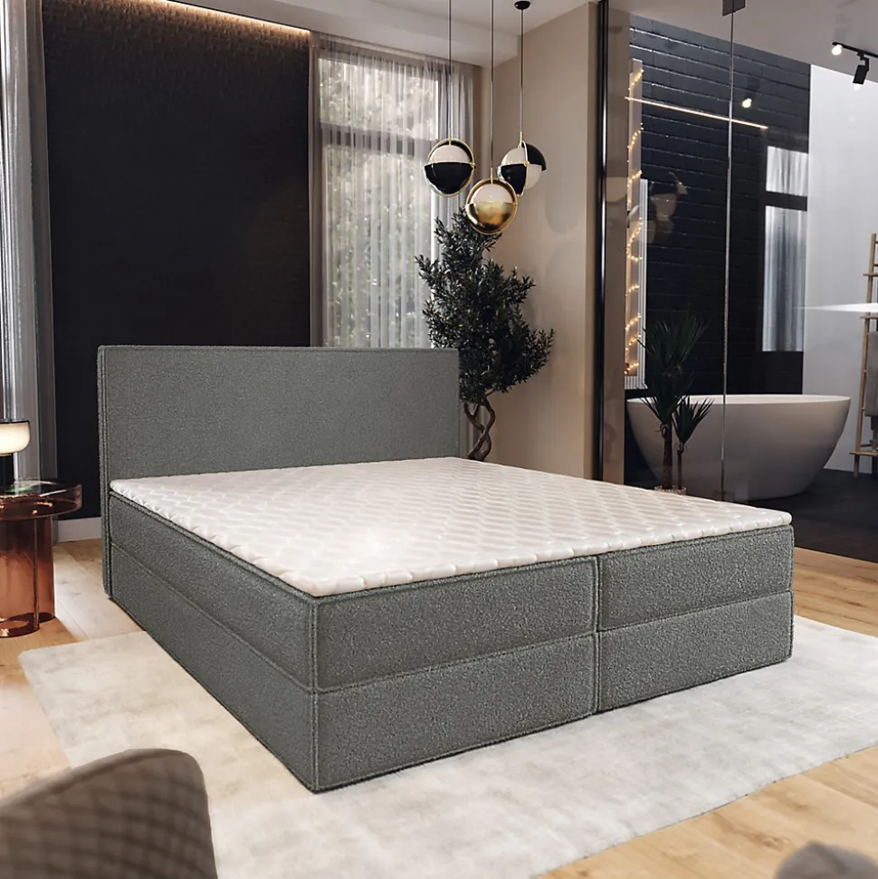 Lit Boxspring PELLIO 160X200 CM QUELLE 92, Gris, Lit avec matelas et rangement