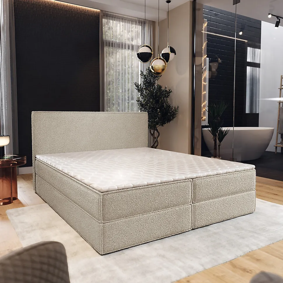 Lit Boxspring PELLIO 160X200 CM QUELLE 05, Beige, Lit avec matelas et rangement