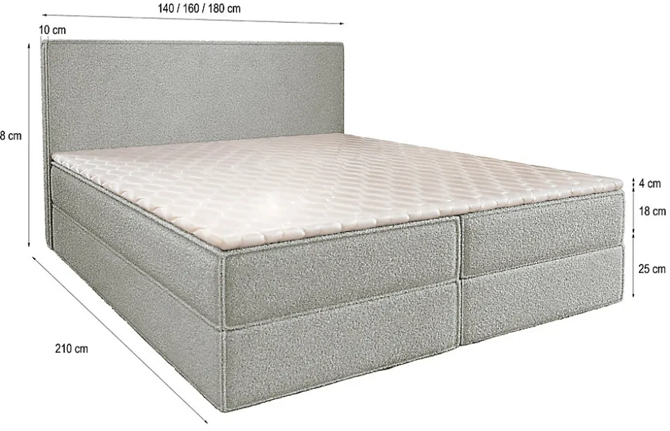Lit Boxspring PELLIO 160X200 CM QUELLE 05, Beige, Lit avec matelas et rangement