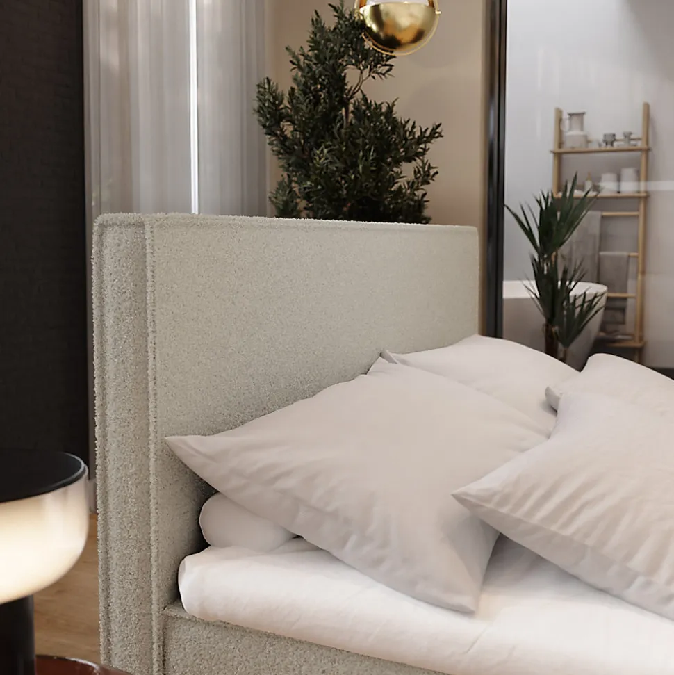 Lit Boxspring PELLIO 160X200 CM QUELLE 05, Beige, Lit avec matelas et rangement