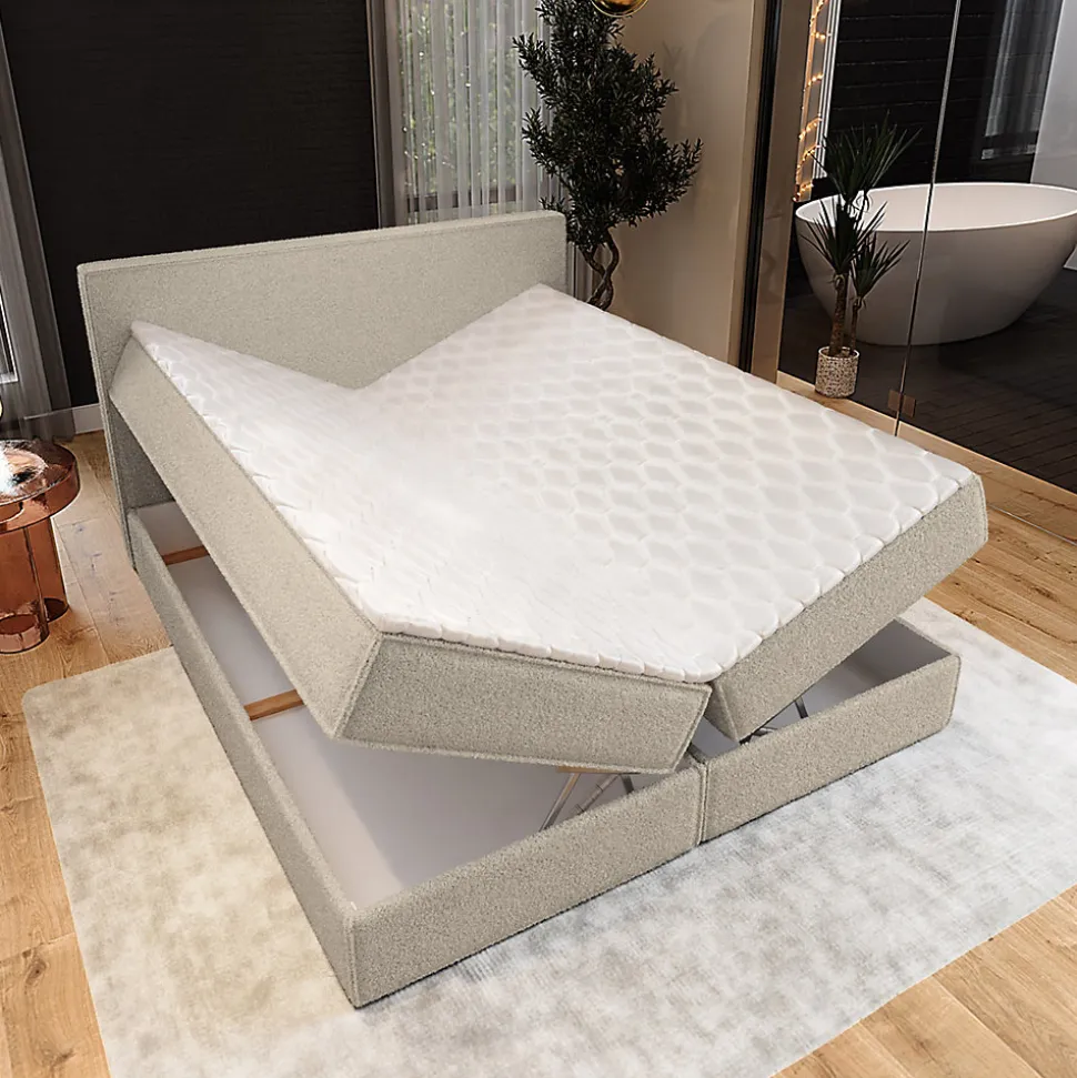 Lit Boxspring PELLIO 160X200 CM QUELLE 05, Beige, Lit avec matelas et rangement
