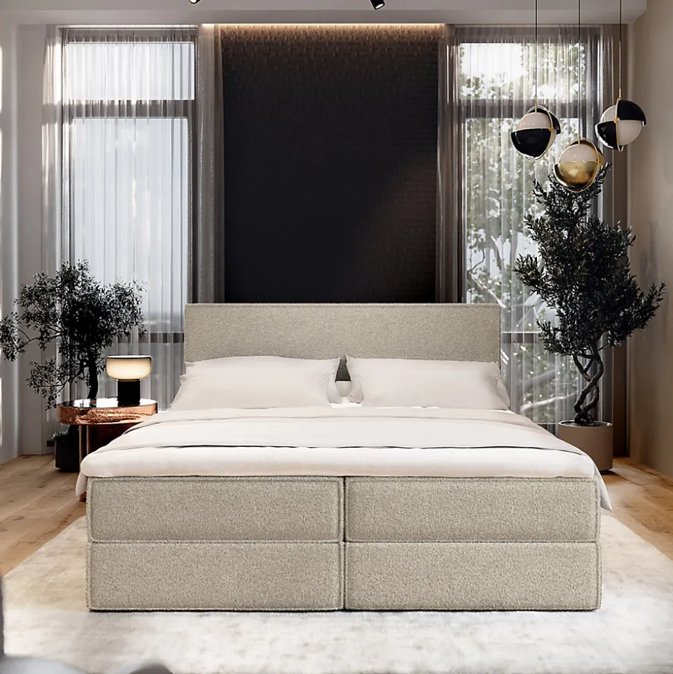 Lit Boxspring PELLIO 160X200 CM QUELLE 05, Beige, Lit avec matelas et rangement