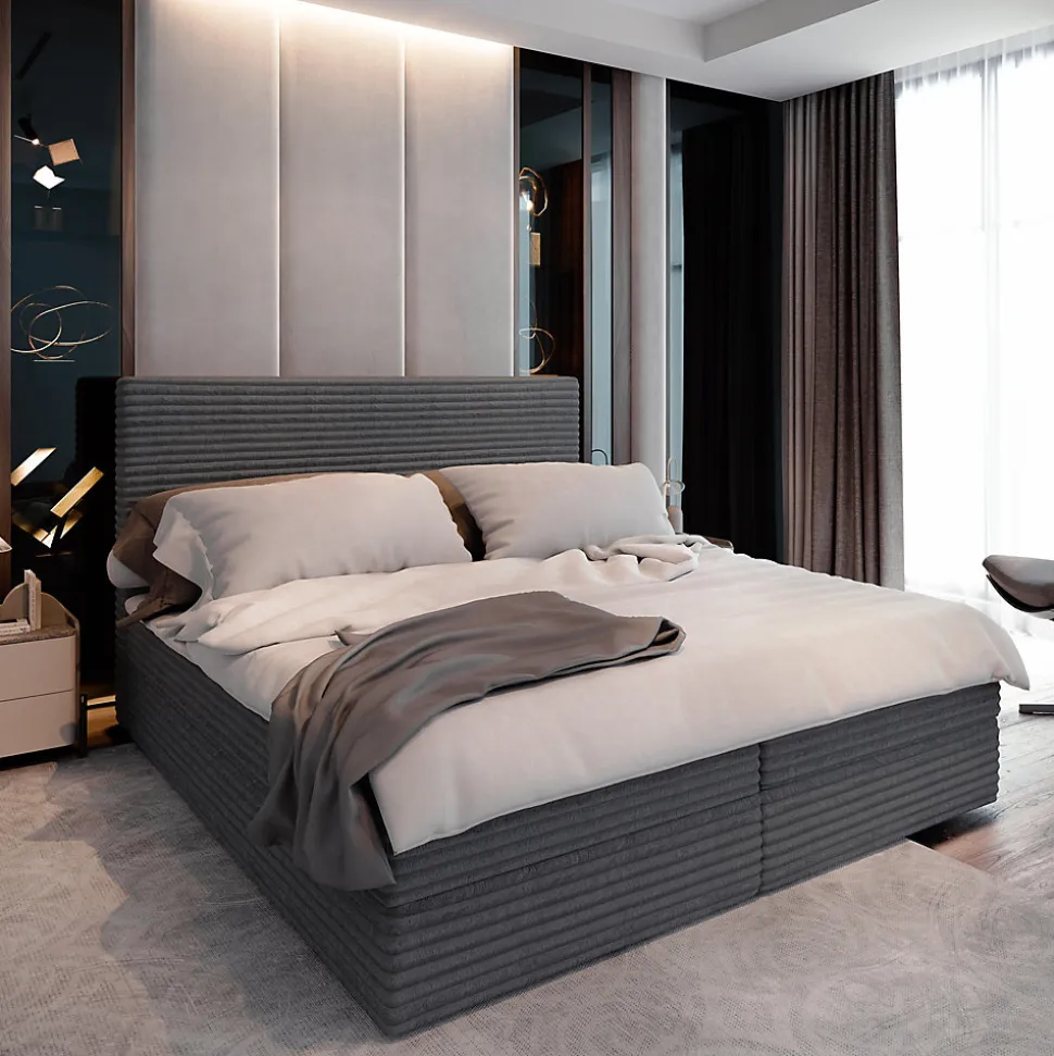 Lit Boxspring PISA 180X200 CM TILIA 90, Graphite, Lit avec matelas et rangement