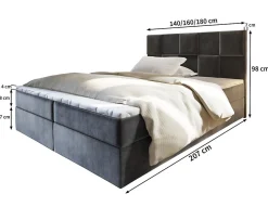Lit Boxspring PRATA 180X200 CM PAROS 05, Gris clair, Lit avec matelas et rangement