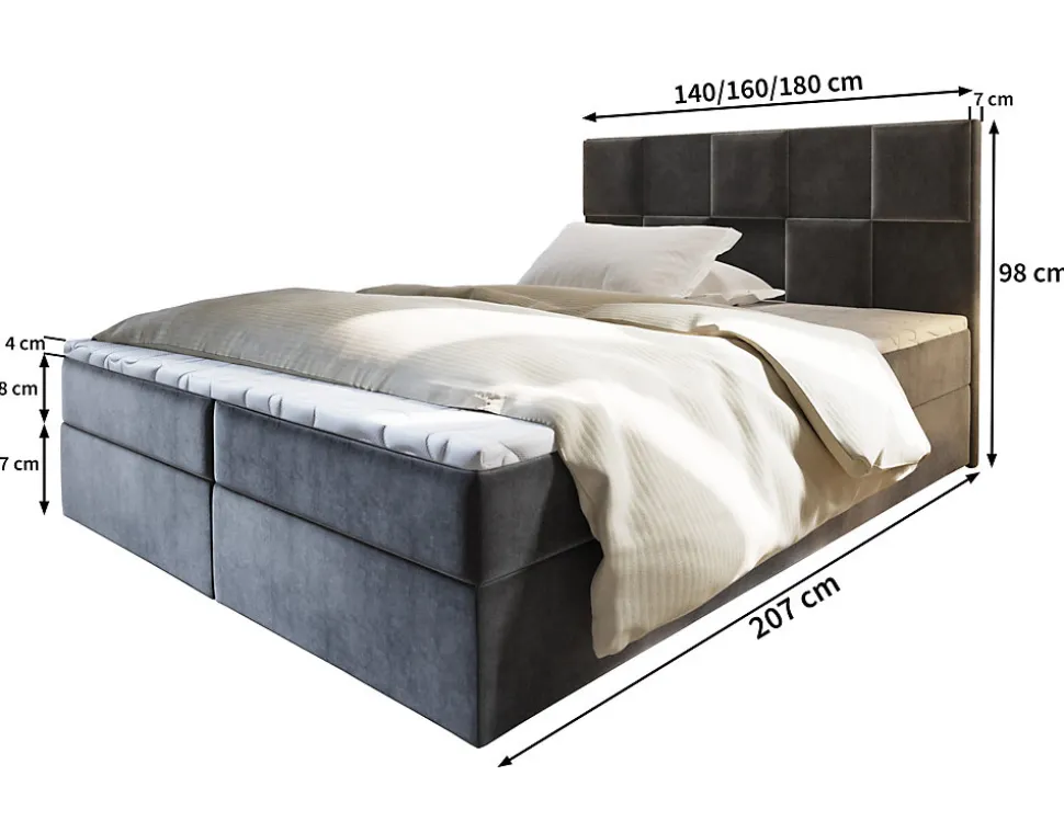 Lit Boxspring PRATA 140X200 CM KRONOS 09, Bleu, Lit avec matelas et rangement