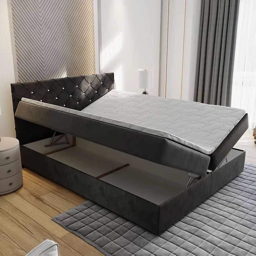 Lit Boxspring RIVA 180X200 CM MAGIC VELVET 2258, Rose, Lit avec matelas et rangement