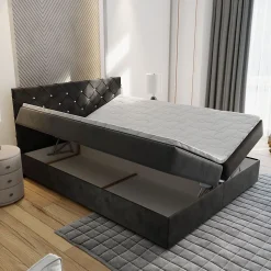 Lit Boxspring RIVA 160X200 CM MAGIC VELVET 2258, Rose, Lit avec matelas et rangement