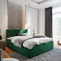 Lit Boxspring RIVA 140X200 CM MAGIC VELVET 2225, Vert foncé, Lit avec matelas et rangement