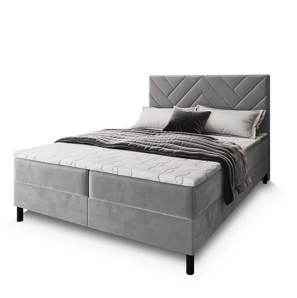 Lit Boxspring ROKIS 140X200 CM MONOLITH 84, Gris clair, Lit avec matelas et rangement