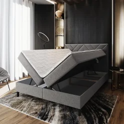 Lit Boxspring ROKIS 140X200 CM MONOLITH 84, Gris clair, Lit avec matelas et rangement