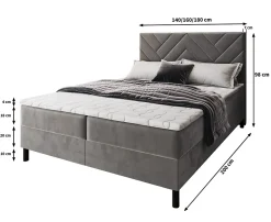 Lit Boxspring ROKIS 140X200 CM MONOLITH 84, Gris clair, Lit avec matelas et rangement