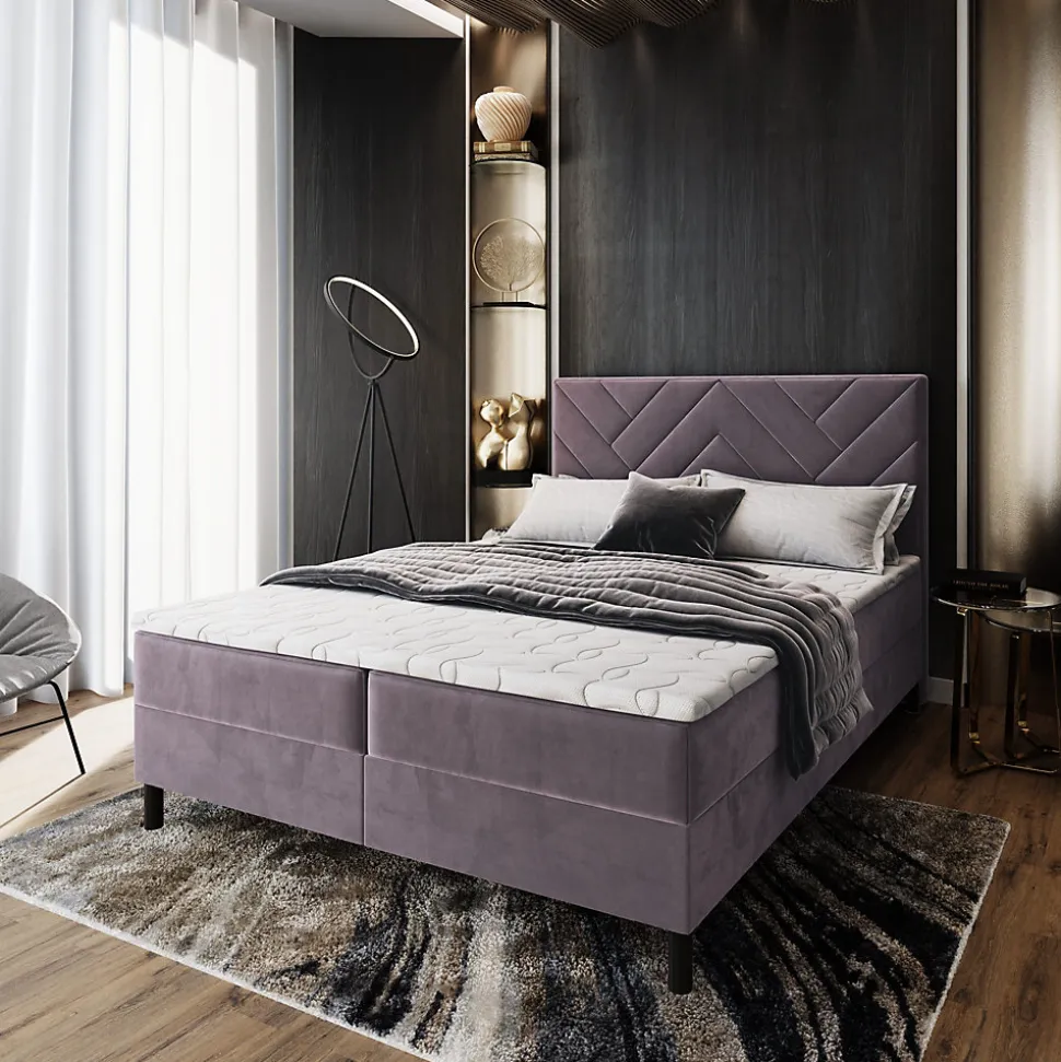 Lit Boxspring ROKIS 180X200 CM MONOLITH 62, Lilas, Lit avec matelas et rangement