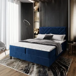 Lit Boxspring ROKIS 140X200 CM MONOLITH 77, Bleu, Lit avec matelas et rangement