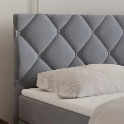 Lit Boxspring ROVARI 160X200 CM KRONOS 15, Gris, Lit avec matelas et rangement