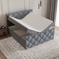 Lit Boxspring ROVARI 160X200 CM KRONOS 15, Gris, Lit avec matelas et rangement