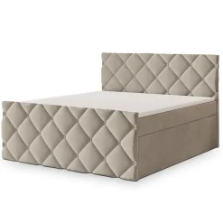 Lit Boxspring ROVARI 180X200 CM PAROS 02, Beige, Lit avec matelas et rangement