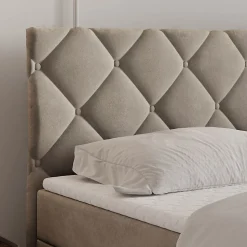 Lit Boxspring ROVARI 180X200 CM PAROS 02, Beige, Lit avec matelas et rangement