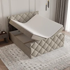Lit Boxspring ROVARI 180X200 CM PAROS 02, Beige, Lit avec matelas et rangement