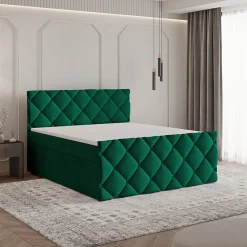 Lit Boxspring ROVARI 140X200 CM KRONOS 19, Vert foncé, Lit avec matelas et rangement