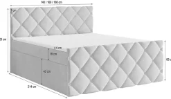 Lit Boxspring ROVARI 140X200 CM KRONOS 19, Vert foncé, Lit avec matelas et rangement