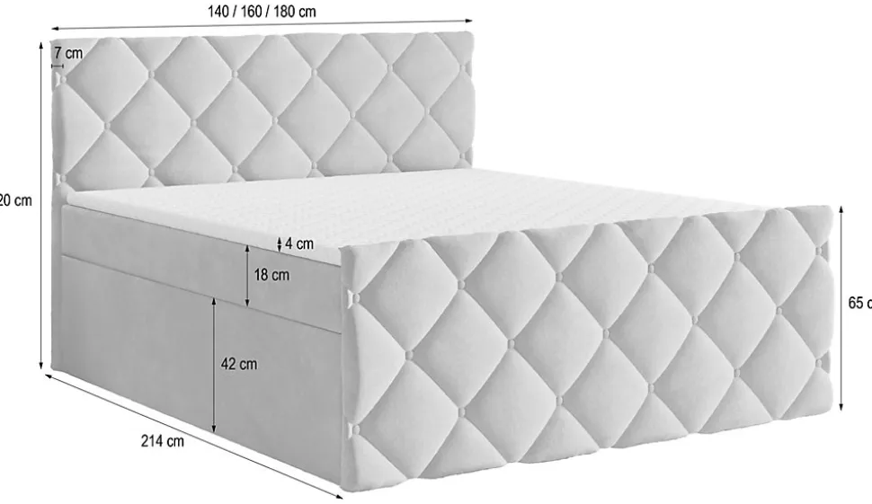 Lit Boxspring ROVARI 140X200 CM KRONOS 19, Vert foncé, Lit avec matelas et rangement