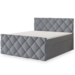 Lit Boxspring ROVARI 140X200 CM KRONOS 15, Gris, Lit avec matelas et rangement