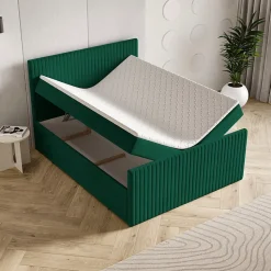 Lit Boxspring TERVAN 140X200 CM KRONOS 19, Vert foncé, Lit avec matelas et rangement