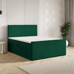 Lit Boxspring TERVAN 140X200 CM KRONOS 19, Vert foncé, Lit avec matelas et rangement