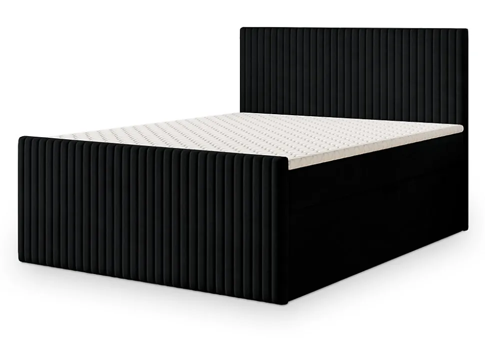 Lit Boxspring TERVAN 160X200 CM KRONOS 07, Noir, Lit avec matelas et rangement