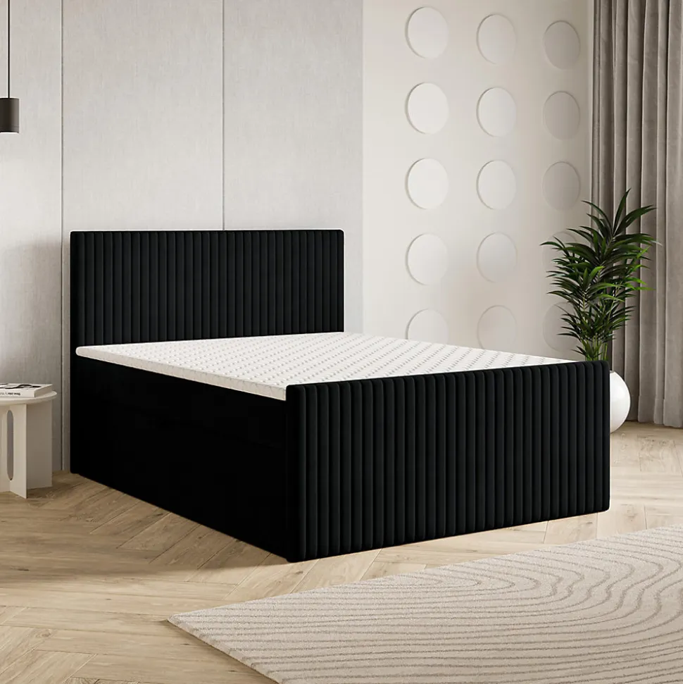 Lit Boxspring TERVAN 160X200 CM KRONOS 07, Noir, Lit avec matelas et rangement