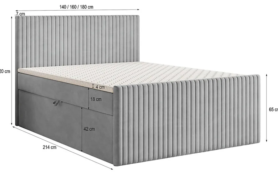Lit Boxspring TERVAN 160X200 CM KRONOS 07, Noir, Lit avec matelas et rangement