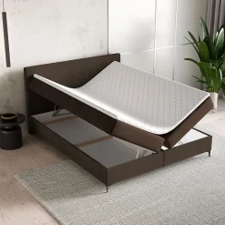 Lit Boxspring TORREL 160X200 CM POSO 06 + KRONOS 06, Marron, Lit avec matelas et rangement