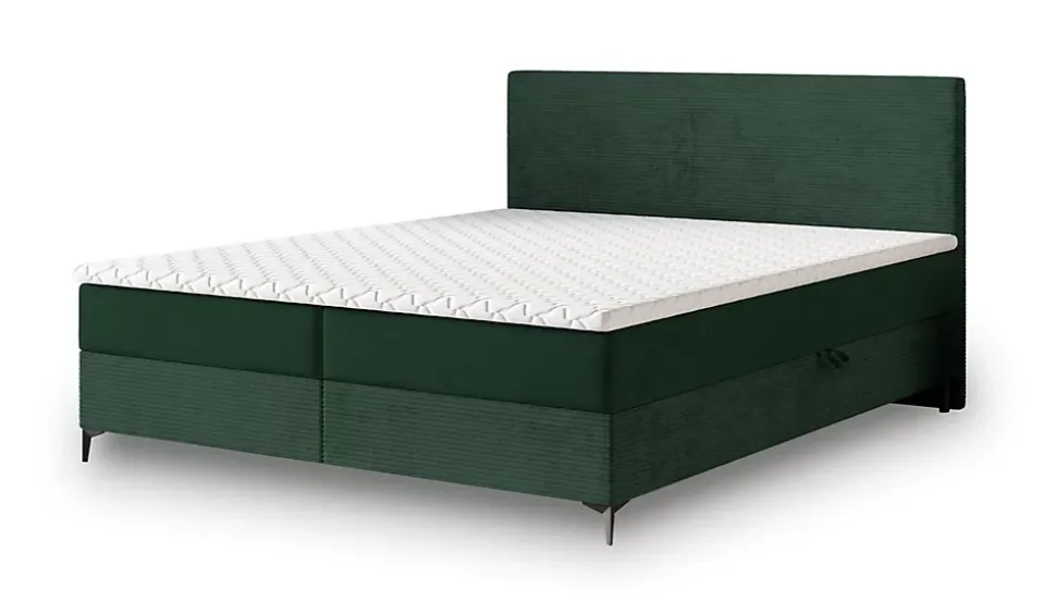 Lit Boxspring TORREL 160X200 CM POSO 14 + KRONOS 14, Vert foncé, Lit avec matelas et rangement