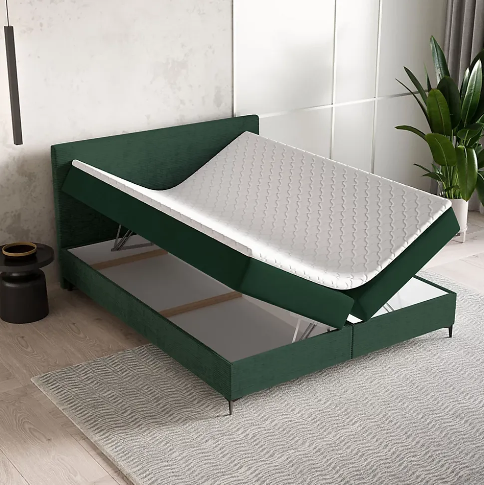 Lit Boxspring TORREL 160X200 CM POSO 14 + KRONOS 14, Vert foncé, Lit avec matelas et rangement