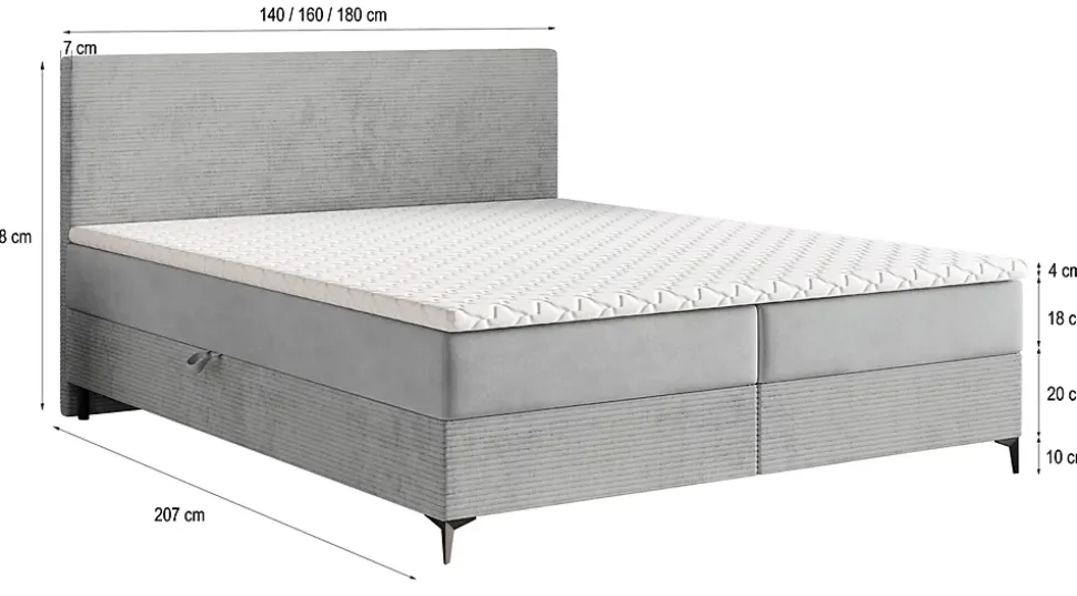 Lit Boxspring TORREL 160X200 CM POSO 14 + KRONOS 14, Vert foncé, Lit avec matelas et rangement