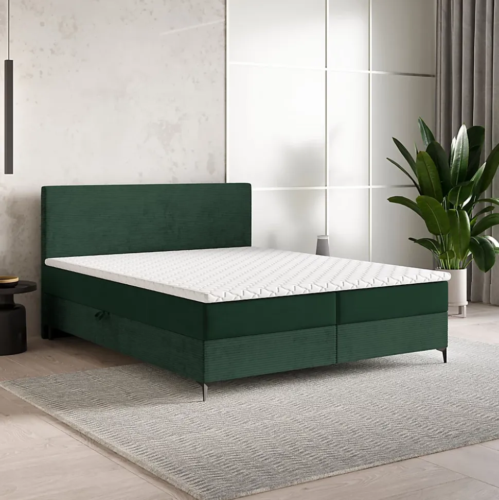 Lit Boxspring TORREL 160X200 CM POSO 14 + KRONOS 14, Vert foncé, Lit avec matelas et rangement