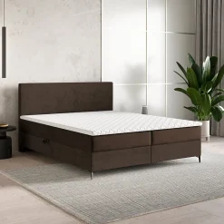 Lit Boxspring TORREL 180X200 CM POSO 06 + KRONOS 06, Marron, Lit avec matelas et rangement