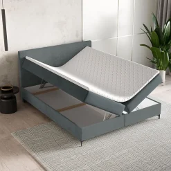 Lit Boxspring TORREL 140X200 CM POSO 60 + PAROS 06, Gris, Lit avec matelas et rangement