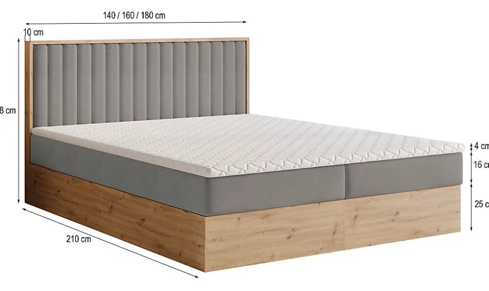 Lit Boxspring VARELI 140X200 CM SORO 97, Graphite, Lit avec matelas et rangement
