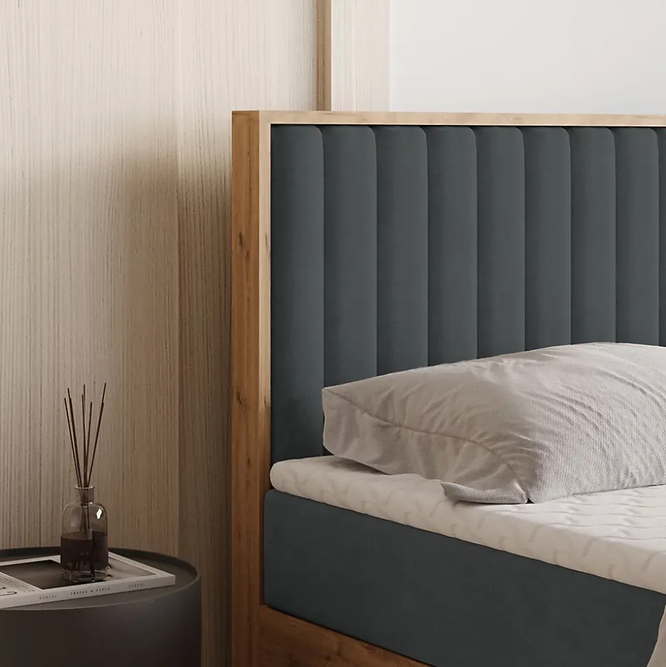 Lit Boxspring VARELI 140X200 CM SORO 97, Graphite, Lit avec matelas et rangement