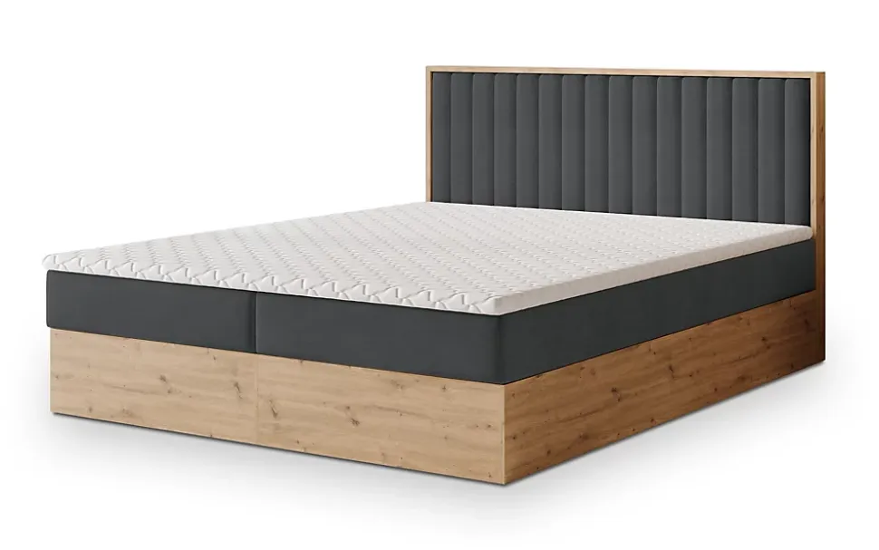Lit Boxspring VARELI 140X200 CM SORO 97, Graphite, Lit avec matelas et rangement
