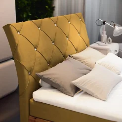 Lit Boxspring VELLANO 160X200 CM KRONOS 01, Jaune, Lit avec matelas et rangement